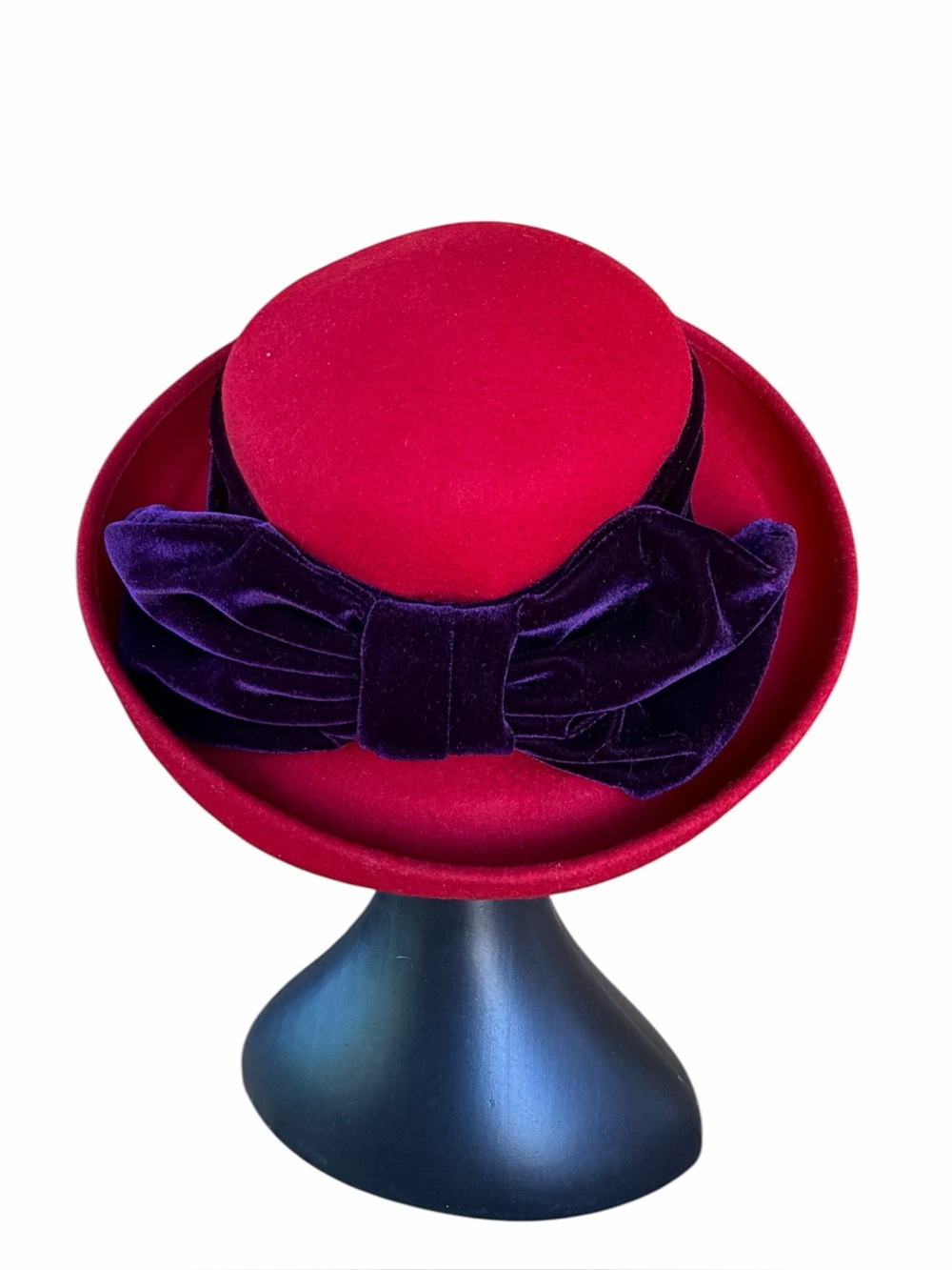 Red Wool Hat Velvet Bow Church Derby Tea Party Occasion Hat Red Hat Society